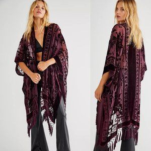 NWT Free People Nightbird Burnout Kimono in Wine - size ALL